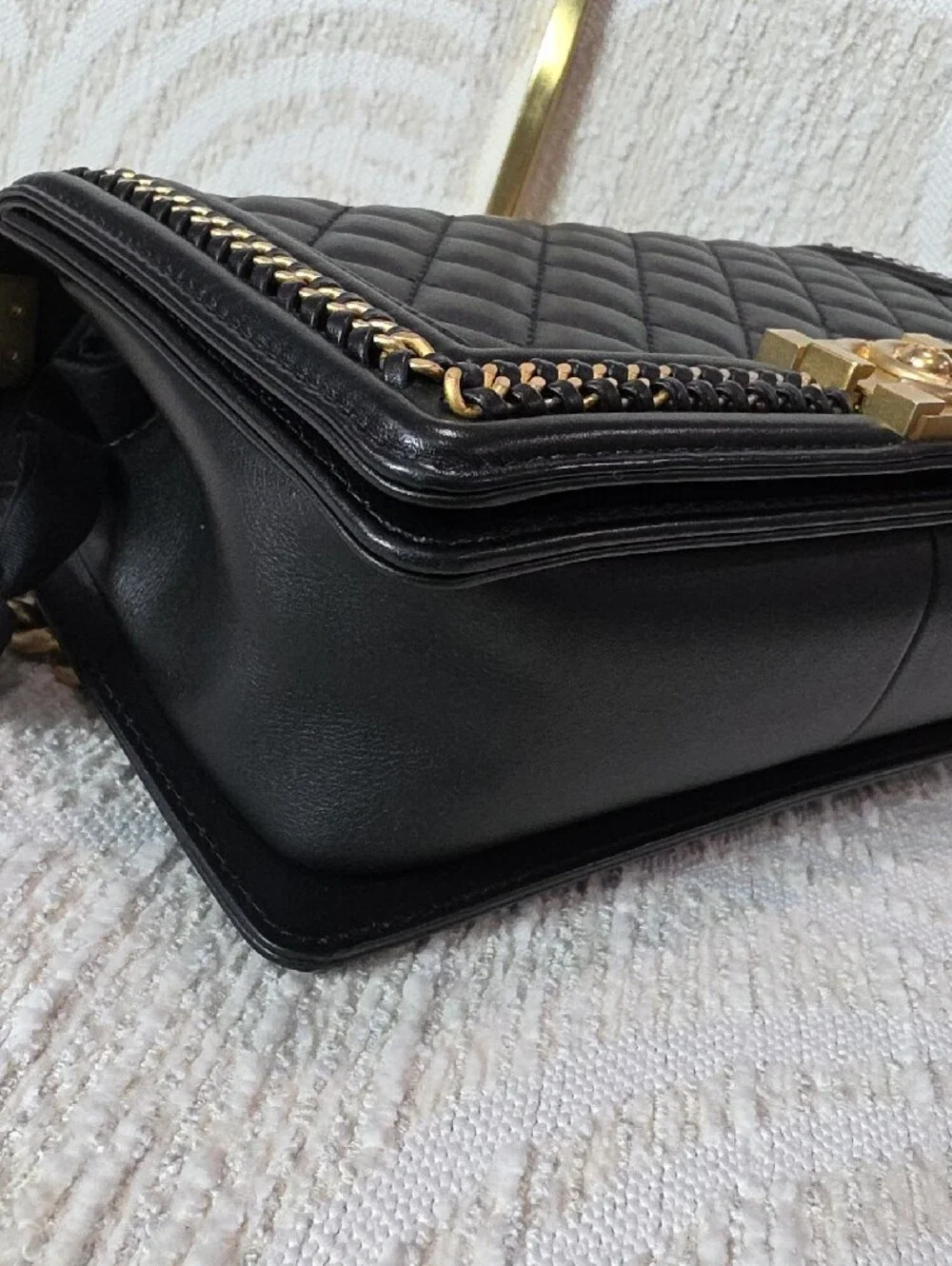 CHANEL Black Quilted Shoulder & Top Handle Bag with Gold Hardware